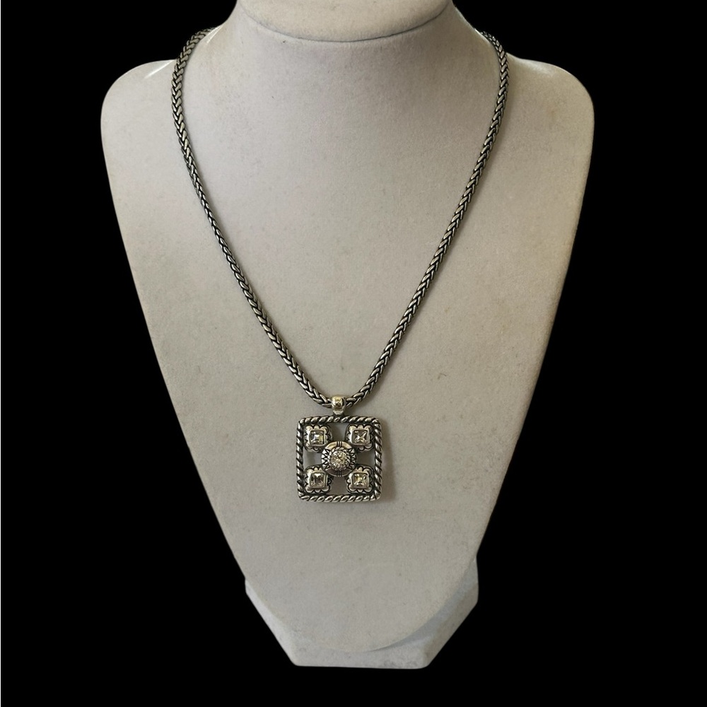 BRIGHTON jeweled Swarovski crystal square pendant necklace Retired Piece